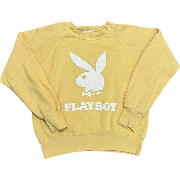 Playboy Vintage 90’s Yellow Crewneck Pullover Sweater - Picture 1 of 5
